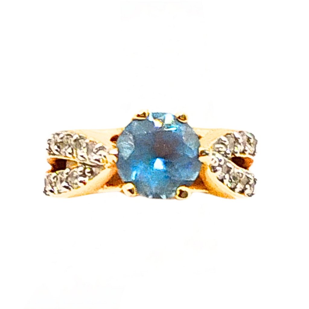 Vintage Womens Gold Plated Blue Topaz Cubic Zircon Ring Size 575 Statement 17$